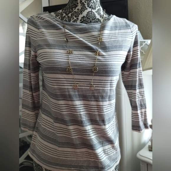 TALBOTS striped Nautical top 3/4 sleeve top - Picture 8 of 13